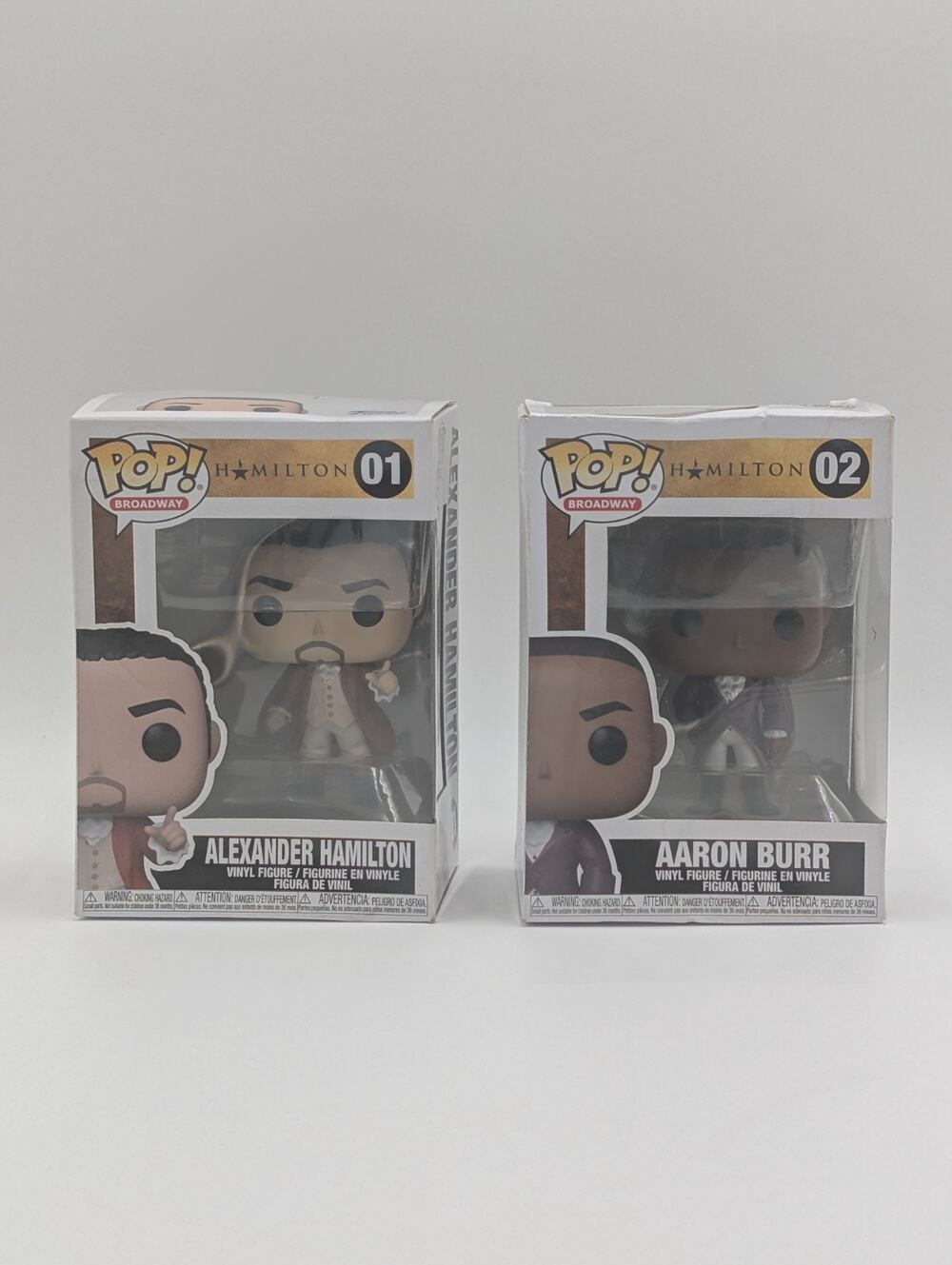 2x Funko Pop! Vinyl Figures - Alexander Hamilton #01 & Aaron Burr #02 Dented Box